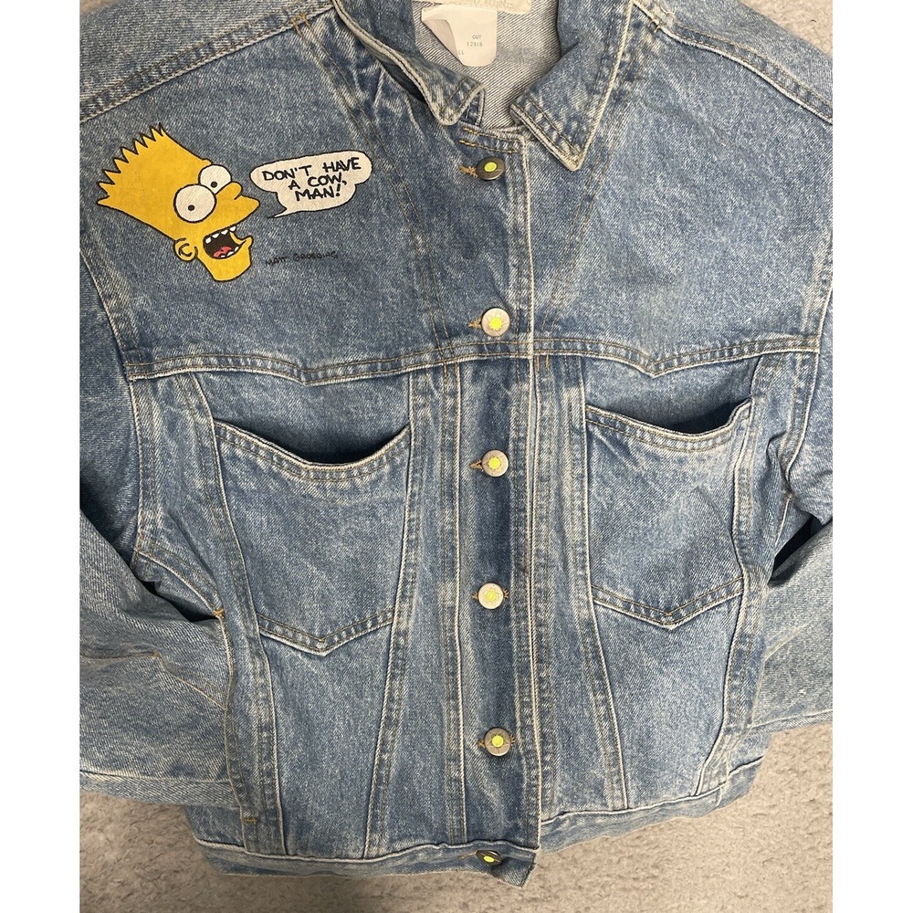 RARE Vintage 90s Stickshift‎ Bart Simpson The Simpsons Blue Denim Jacket Mens S - Picture 4 of 16